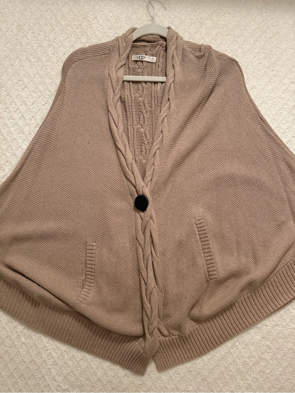 UGG Taupe Cable-Trim Knit Poncho Cardigan